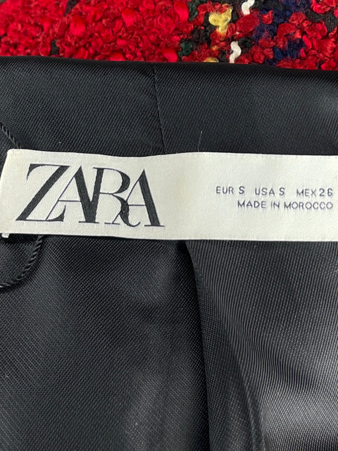 Blazer Zara Cuadros Tweed Rojo-Talla S