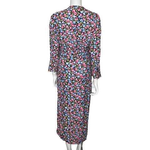 Vestido Zara Floral Manga Larga Negro-Talla M