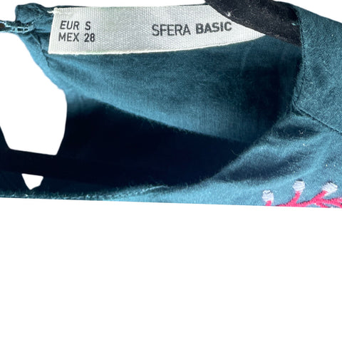 Vestido Sfera Basic Cuello Mangas Flores 
Verde-Talla S
