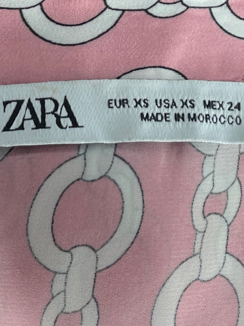 Camisa Zara Estampado De Cadenas Rosado-Talla XS