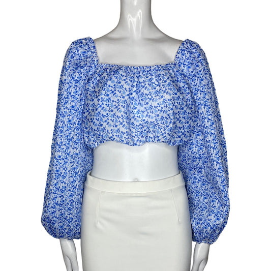 Top C/MEO COLLECTIVE Mangas Puff Floral Azul - Talla L