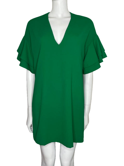 Vestido Zara Mini Mangas Con Vuelos Verde-Talla M