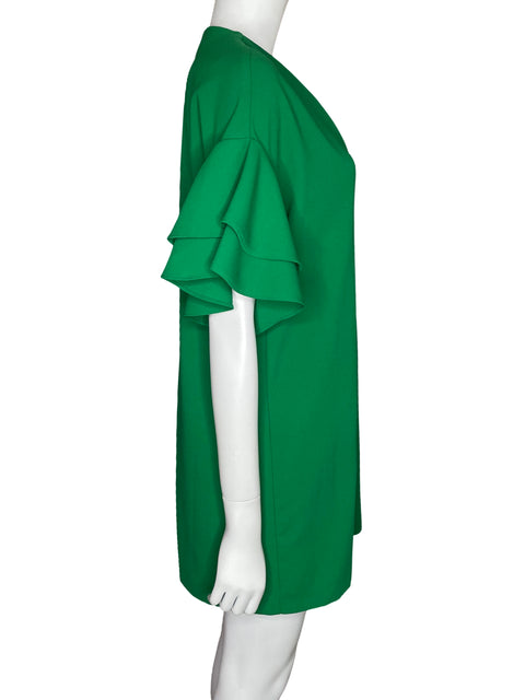 Vestido Zara Mini Mangas Con Vuelos Verde-Talla M