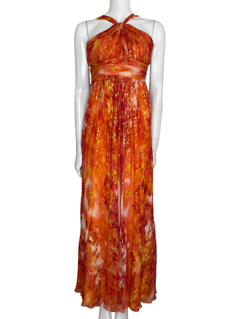 Vestido Aidan Mattox Maxi Halter Naranja-Talla 6