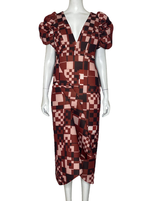 Vestido Asos Desing Abullonado Marrón-Talla 6