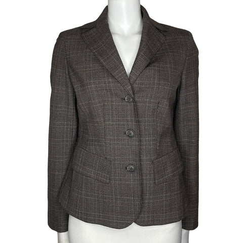 Blazer Anne Klein Stretch Cuadros Marrón-Talla 0
