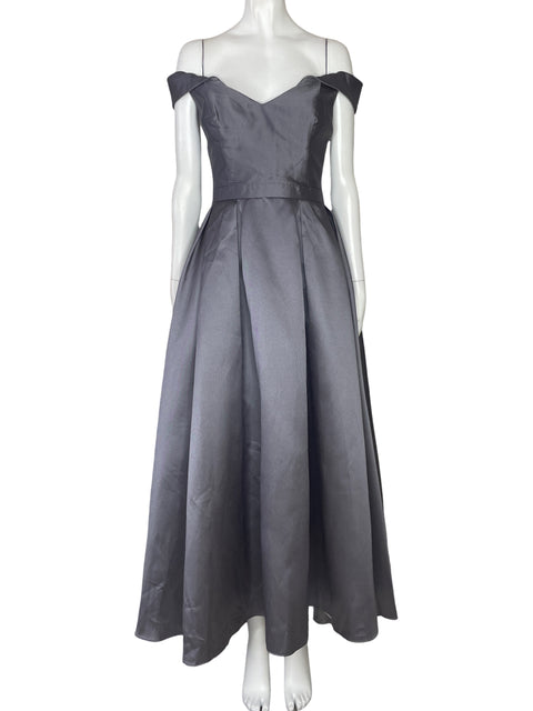 Vestido Xscape Acampanado Off Shoulder Gris-Talla 8