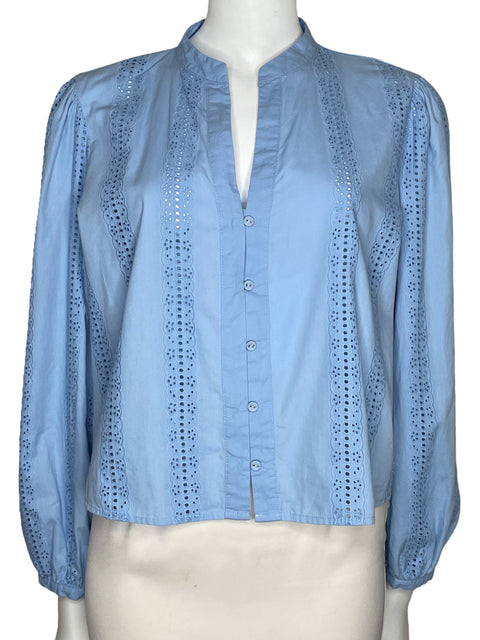 Camisa Zara Troquelada Manga Larga Azul-Talla L