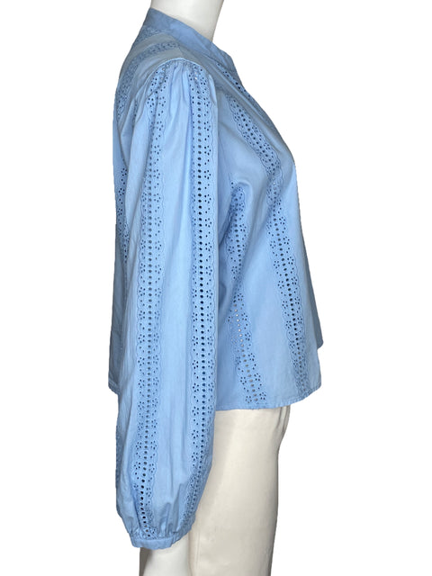 Camisa Zara Troquelada Manga Larga Azul-Talla L