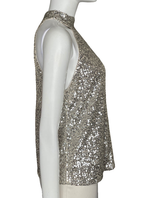 Top Cable & Gauge Halter lentejuelas Plateado-Talla M