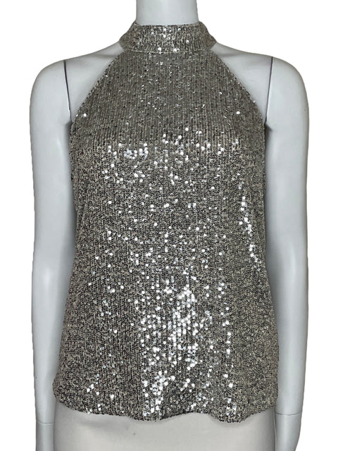 Top Cable & Gauge Halter lentejuelas Plateado-Talla M