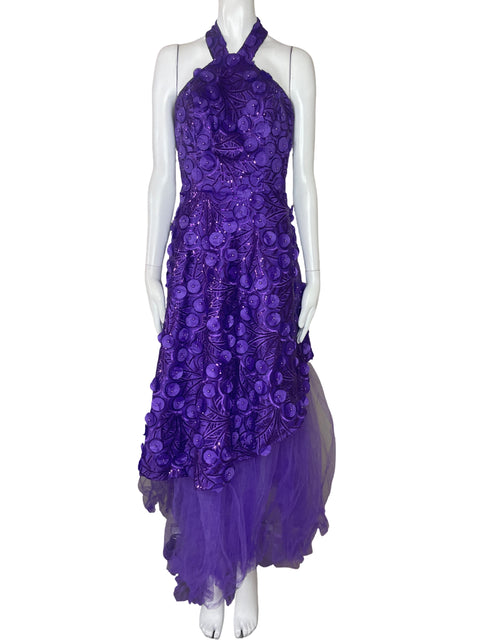 Vestido Valar Halter Pedreria Morado-Talla L