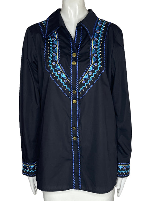 Camisa Bob Mackie Bordado Negro-Talla M
