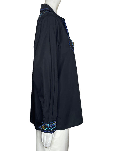 Camisa Bob Mackie Bordado Negro-Talla M