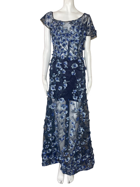 Vestido Valar Mangas Corta Flores Azul-Talla XL