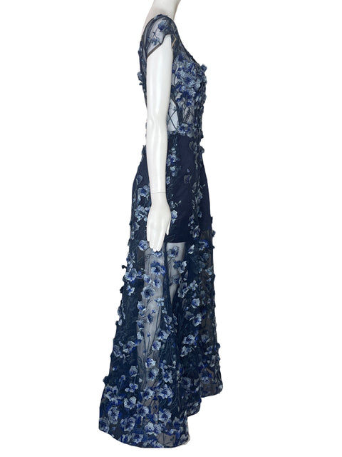 Vestido Valar Mangas Corta Flores Azul-Talla XL