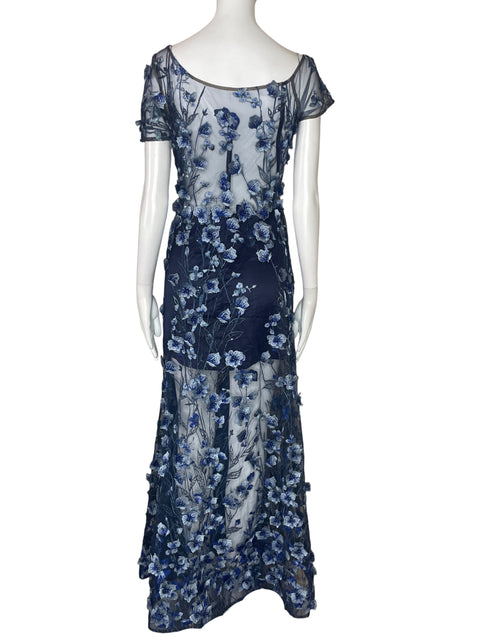 Vestido Valar Mangas Corta Flores Azul-Talla XL