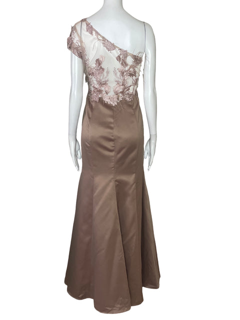Vestido Valar Encaje One Shoulder Marron-Talla XL