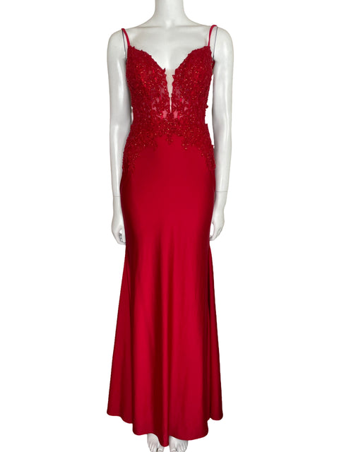 Vestido Sherri Hill Maxi Corsé Rojo-Talla 4