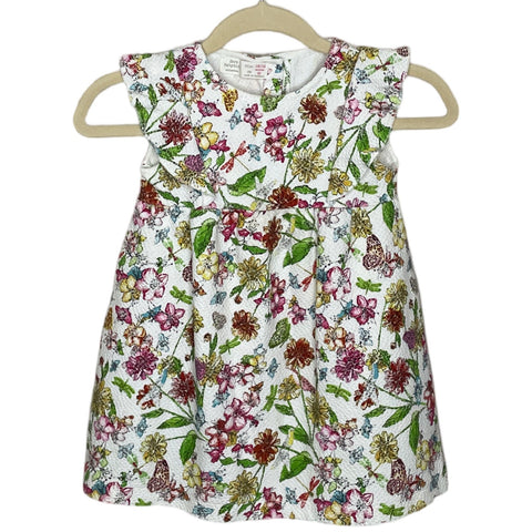 Vestido Zara Floral Vuelos Blanco-Talla 16-24M