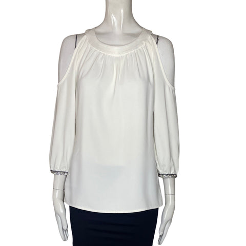Blusa Trina Turk Manga Pedreria Blanco-Talla S