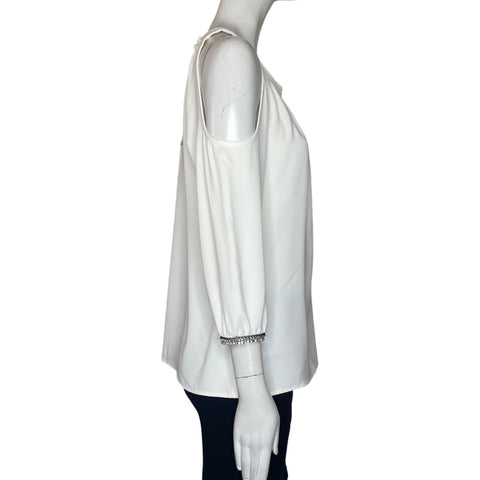 Blusa Trina Turk Manga Pedreria Blanco-Talla S