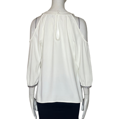 Blusa Trina Turk Manga Pedreria Blanco-Talla S