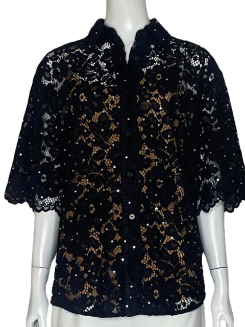 Camisa Michael Kors Encaje Negro-Talla XS