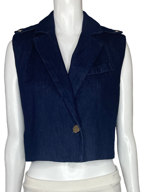 Chaleco Zara Denim Boton Azul-Talla XS