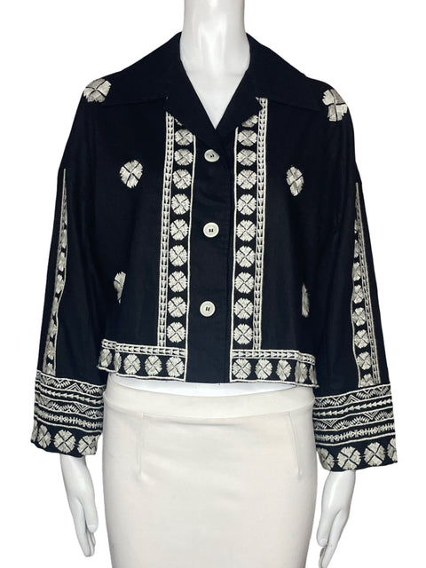 Camisa Zara Bordada Flores Negro-Talla XS