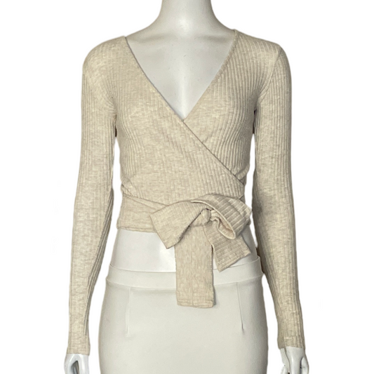 Top Zara Cruzado Lazo Beige-Talla S