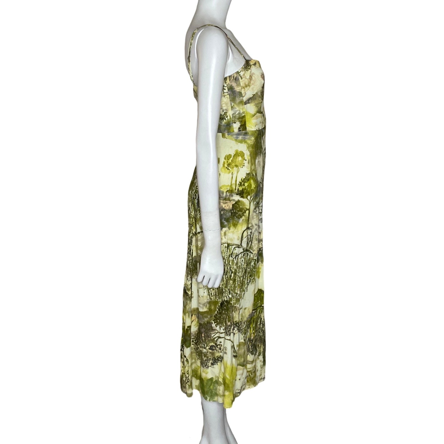 Vestido Zara Estampado Sin Mangas Verde-Talla M