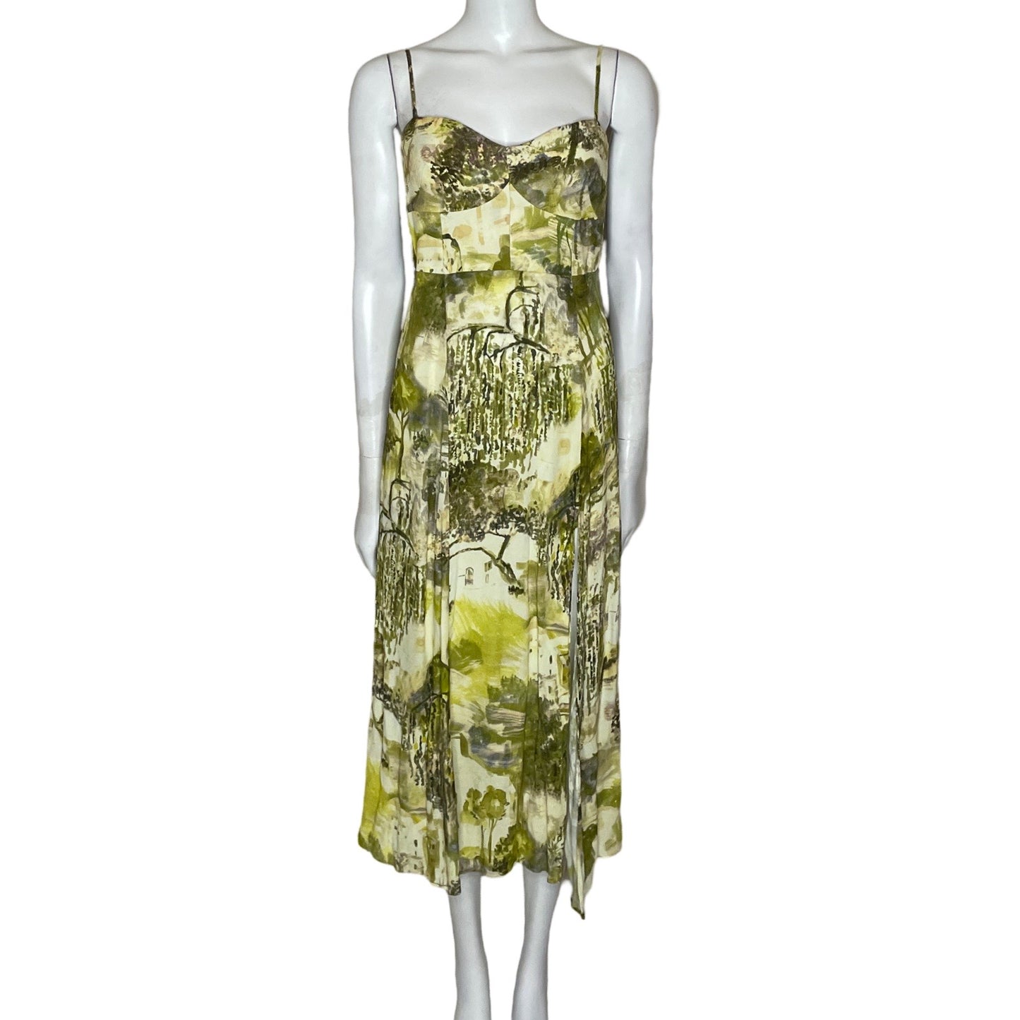 Vestido Zara Estampado Sin Mangas Verde-Talla M