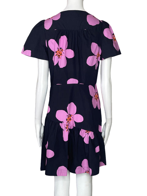 Vestido Kate Spade Flores Cuello V Negro-Talla 4