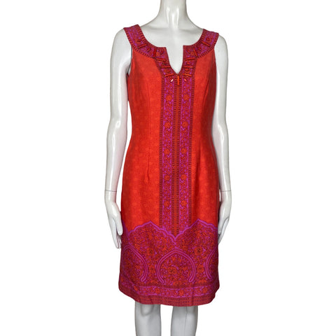 Vestido Kay Unger Cuello Pedreria Naranja-Talla 6