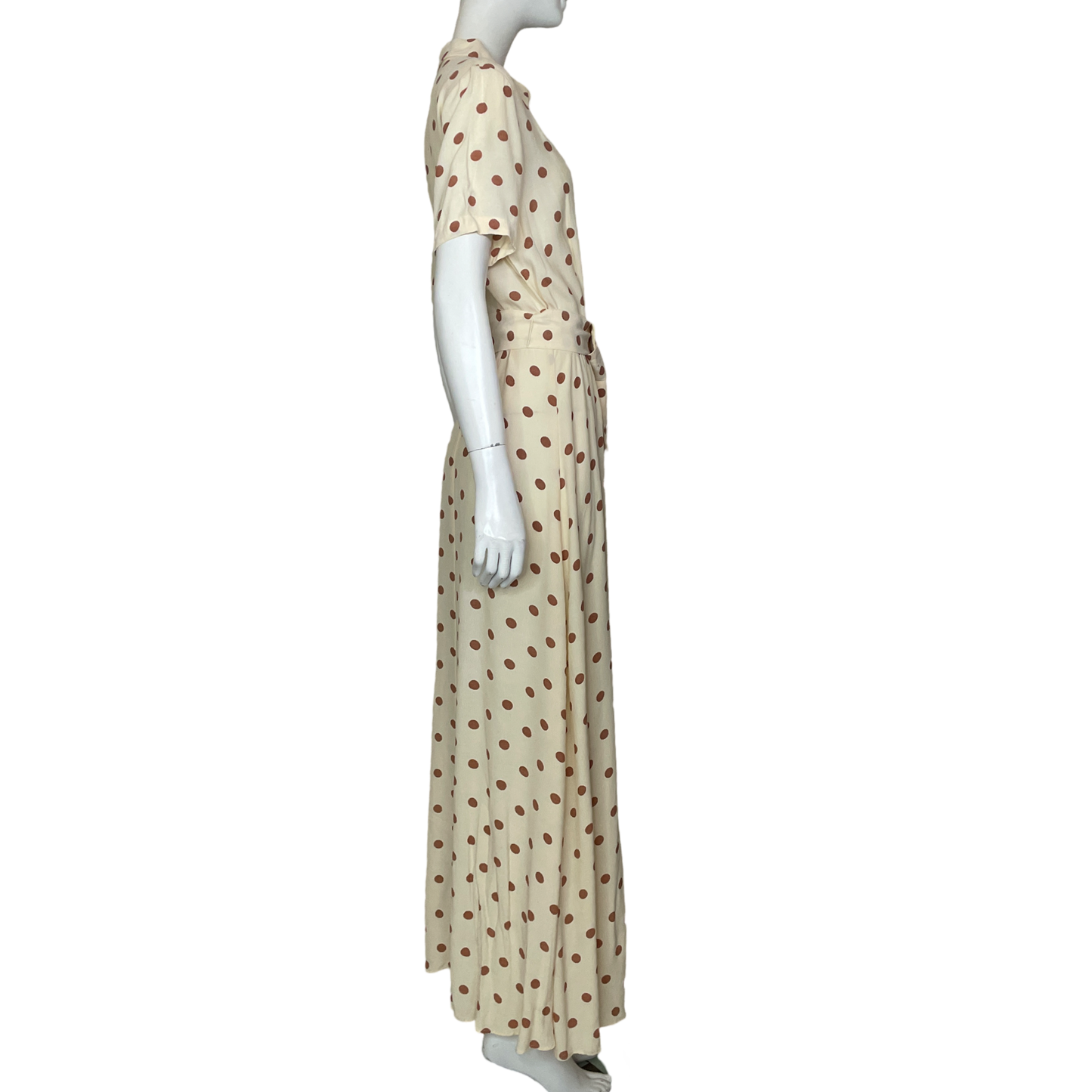 Vestido Zara Camisero Maxi Lunares Beige-Talla S