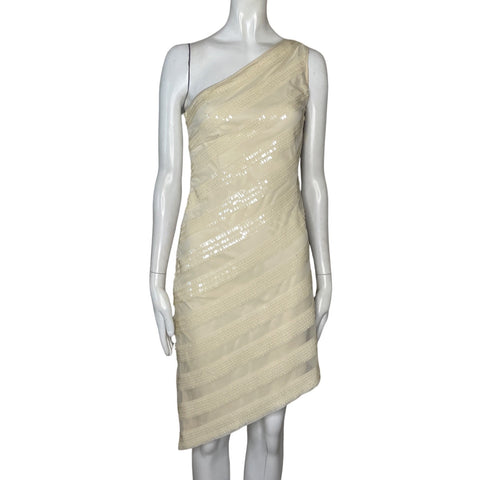 Vestido Kathy Hilton One Shoulder Lentejuela 
Beige-Talla 8