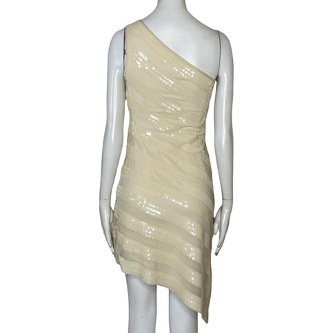 Vestido Kathy Hilton One Shoulder Lentejuela 
Beige-Talla 8