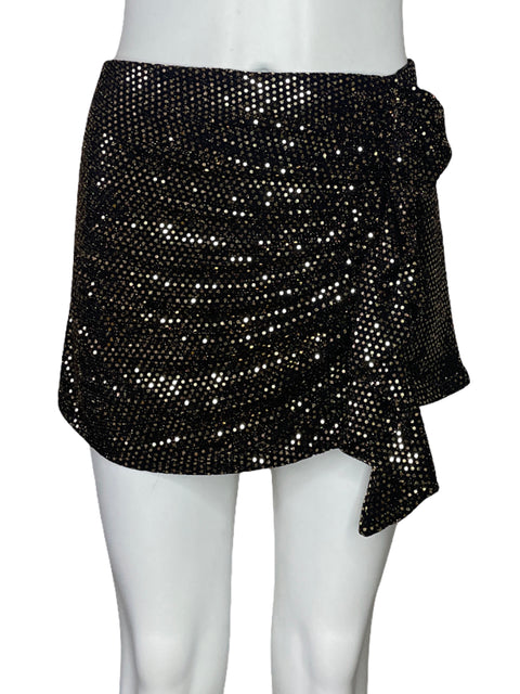 Faldashort Zara Drapeado Brillo Negro-Talla M