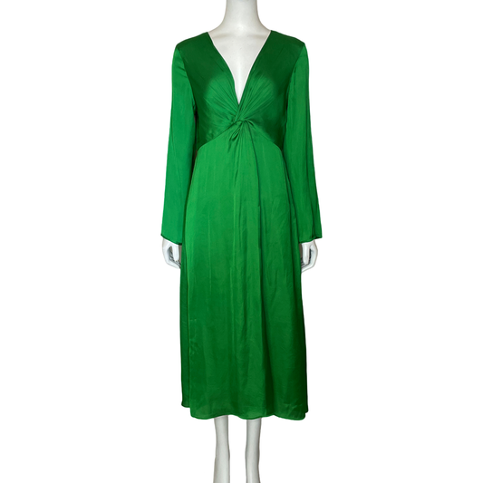 Vestido MGN Satinado Midi Verde-Talla S