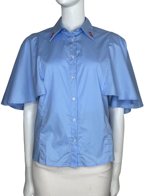 Camisa Gato Recato Mangas Fluidas Azul-Talla M