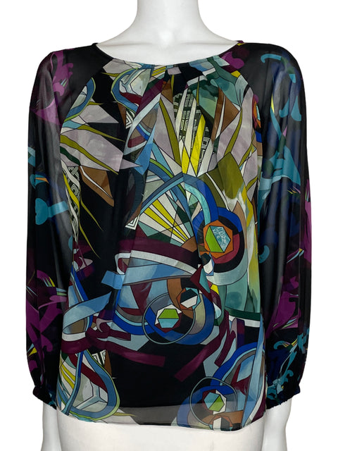 Blusa Versace Estampada Seda Negro-Talla S