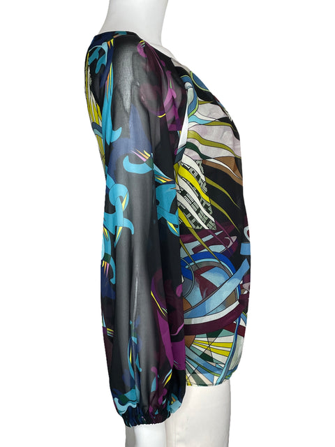 Blusa Versace Estampada Seda Negro-Talla S