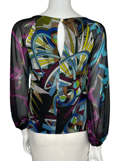 Blusa Versace Estampada Seda Negro-Talla S