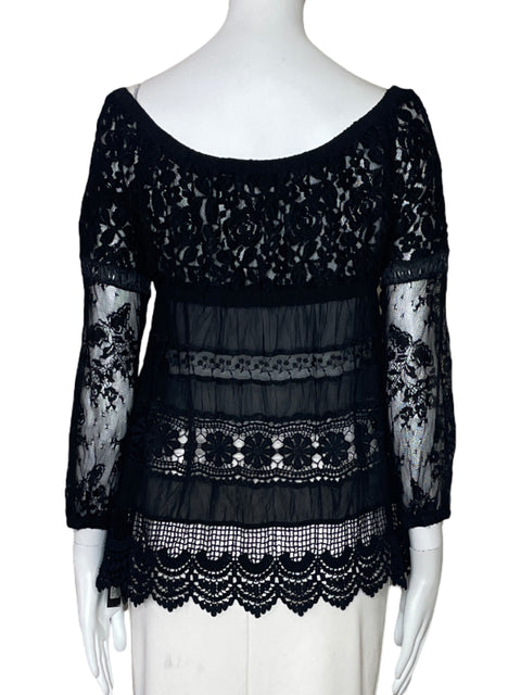 Blusa Studio F Encaje Off Shoulder Negro-Talla S