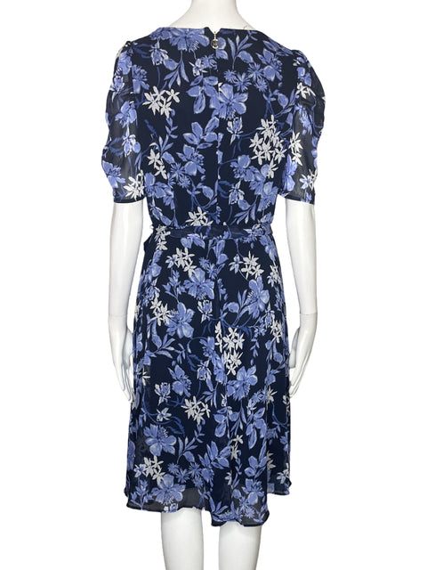 Vestido Tommy Hilfiger Flores Cuello V Azul-Talla 6