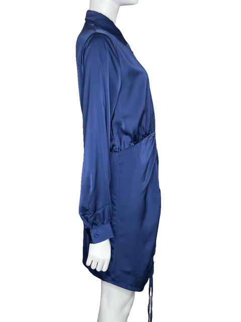 Vestido Idem Ditto Camisero Satinado Azul-Talla L
