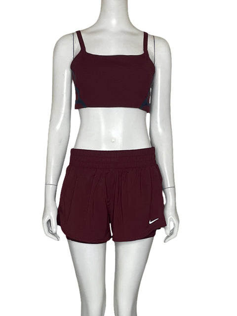 Set Nike Tank+Sport Bra+ Short Rojo Vino-Talla M