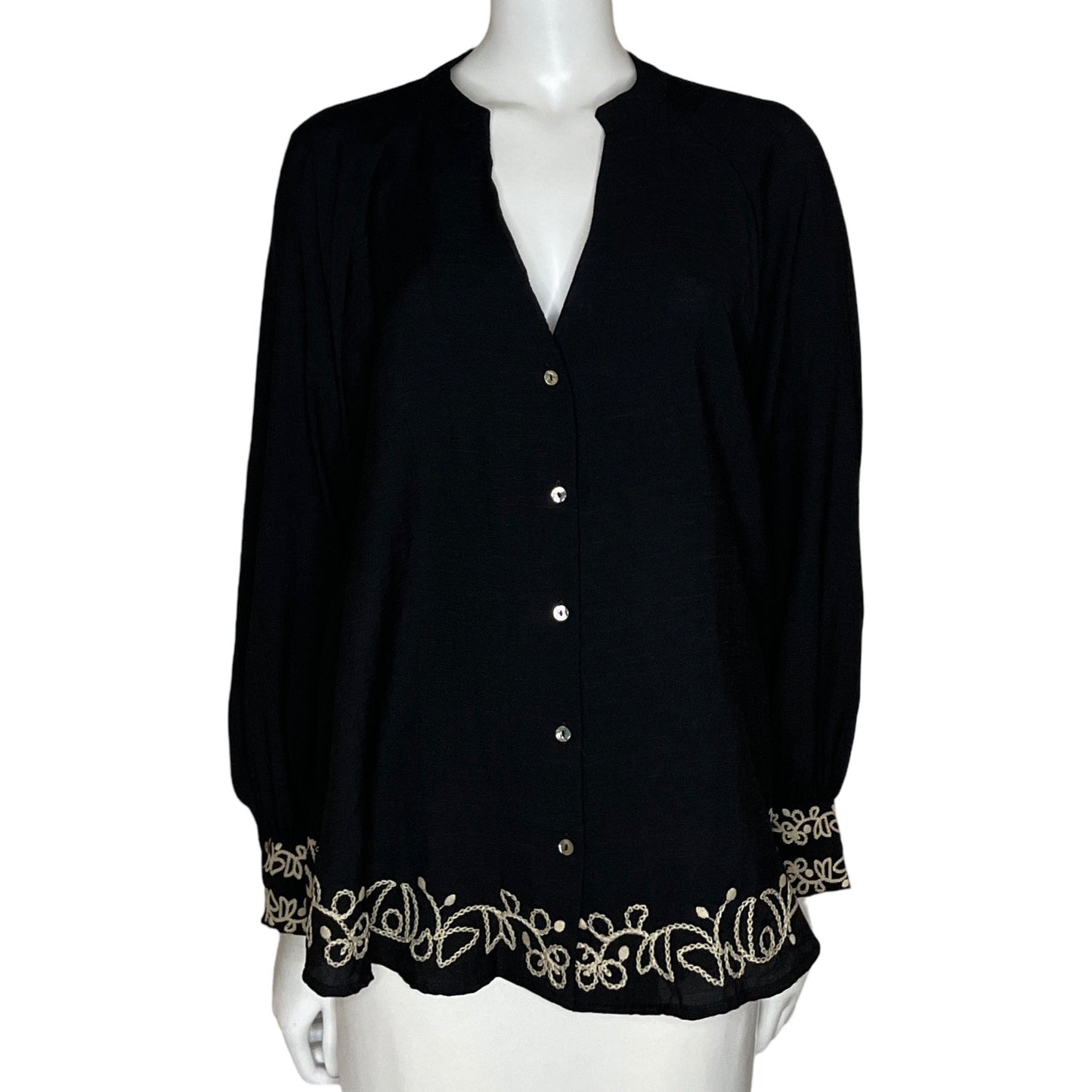 Camisa Zara Bordada Negro-Talla XL