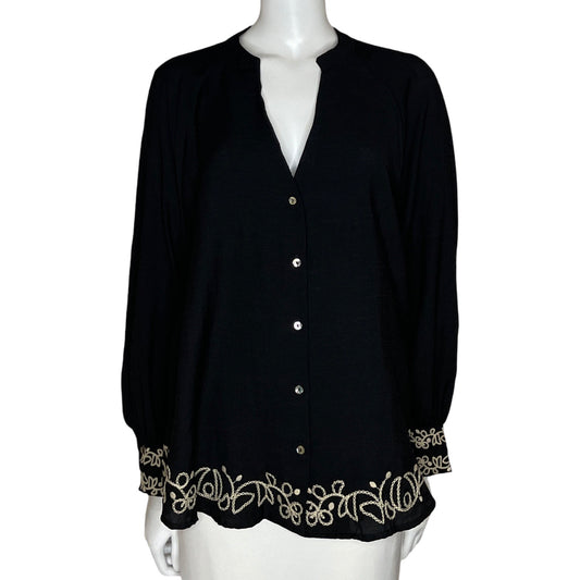 Camisa Zara Bordada Negro-Talla XL